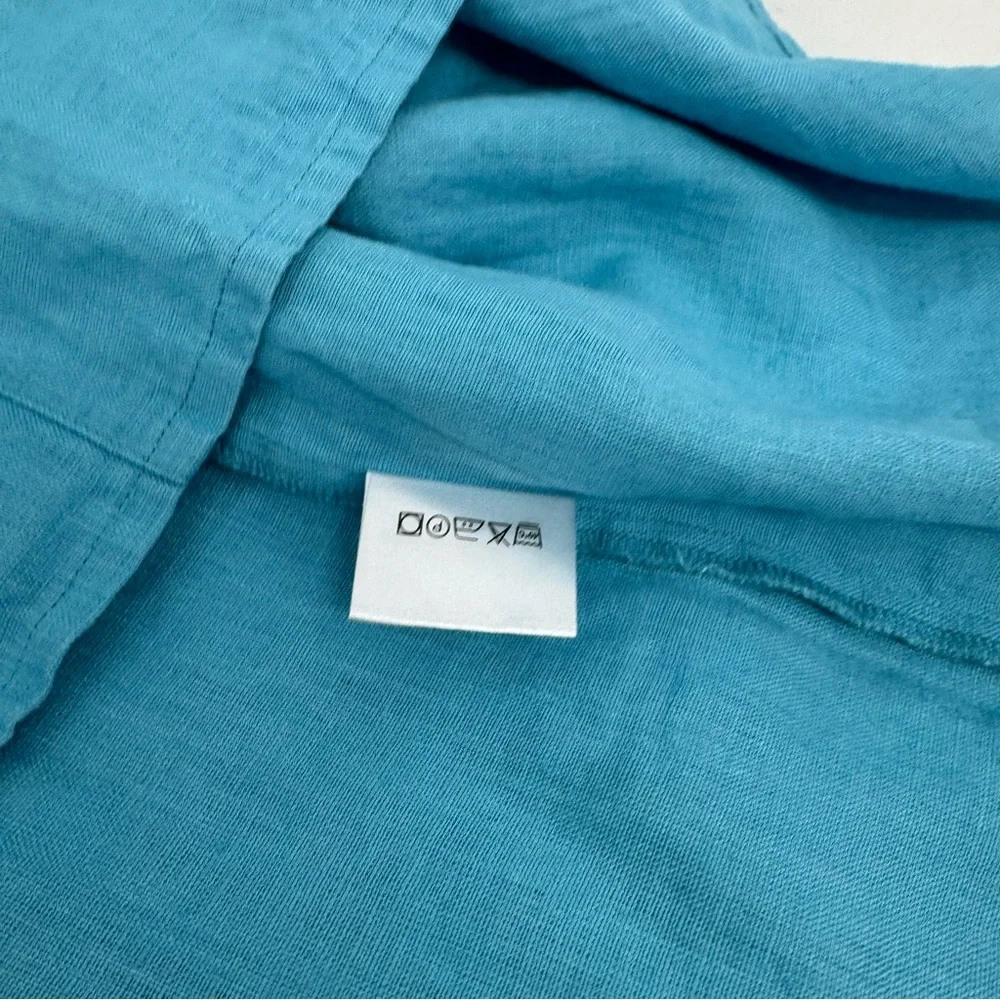 NWT Baltic Jura Linen Womens Size 46 Blue Midi Dress Short Sleeve V Neck Pockets - Picture 8 of 14